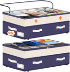 Dolicer 2 Pack Under Bed Storage with Wheels, 6in-10in Height Adjustable Underbed Storage Containers, 92L XXXL Under Bed Drawers Rolling Bin with Clear Lids for Dorm Shoes Clothes Organizers(Blue)