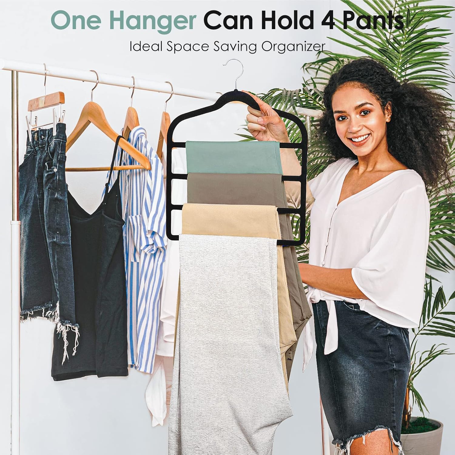 Velvet Hangers Space Saving Non Slip Pant Velvet Hangers, DUDUCOFU 4 Pack Black Multi Layer Clothes Hangers Closet Organizer for Pants Trousers Scarf