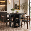 Nalupatio 47 Inch Round Dining Table for 4, Modern Farmhouse Kitchen Table with Half-Open Storage Shelf & Sliding Door, Circle Dinner Table for Dining Room, Black Faux Marble