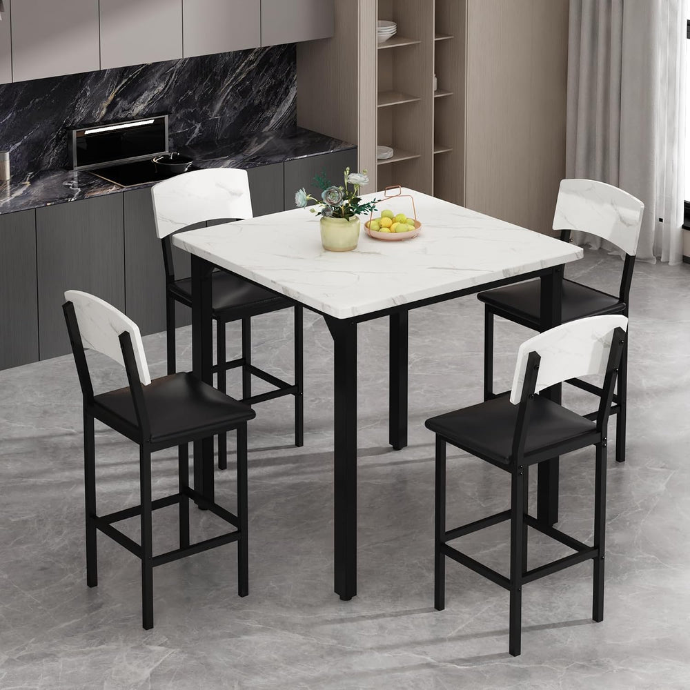 AWQM 5-Piece Dining Table Set, Kitchen Table Set for 4 (White) | Counter Heig...
