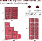 C&AHOME Cube Storage Organizer with Doors, 10-Cube Shelves, DIY Plastic Modular Bookshelf, Closet Clothes Storage Shelving Ideal for Bedroom, Living Room, Clover Embossed, Red