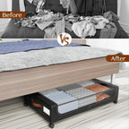 Under Bed Storage with Wheels, UnderBed Storage Containers with Clear Lid and Handles, Under the Bed Storage Bins Drawers for Clothes,Blankets,Shoes,Books (BLACK, 2 PACK)