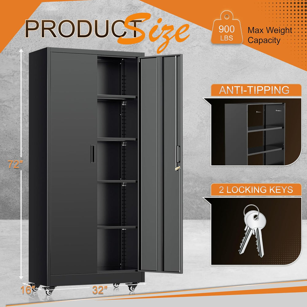 INTERGREAT Garage Storage Cabinet with Wheels, 73" H Metal Cabinet with ...