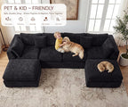 141'' Oversized Cloud Sectional Boneless Couch for Living Room, Modern Big Compressed U Shape Couch with 2 Ottoman 2 Throw Pillows, Comfy Chenille Deep Seat Memory Foam Spineless 6 Seater Sofa,Black | No Assembly Needed, Premium Chenille, Flexible Modu...