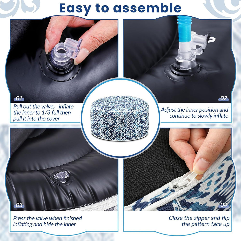 Cinnvoice 2 Pcs Inflatable Outdoor Ottoman Pouf Waterproof Round Footrest wit...