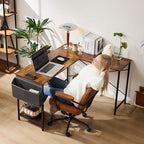 Sweetcrispy L Shaped Desk - Computer Corner Gaming PC Table with CPU Stand Side Bag for Home Office Dorm Sturdy Writing Workstation
