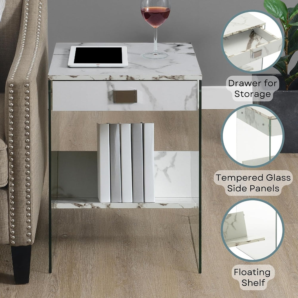 Convenience Concepts SoHo 1 Drawer Glass End Table 18" - 2 Tier Modern, ...