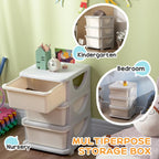 Qaba 3 Tier Kids Storage Unit, 3 Drawer Chest Toy Organizer Plastic Bins for Kids Bedroom Nursery Kindergarten Living Room for Boys Girls Toddlers, Cream White