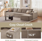 166.9" Cloud Sectional Couch with L-Shape Chaise, Upholstered Corduroy Couches Sleeper with Deep Seat, Modern Modular Comfy Sofa Chaise Longue for Living Room Bedroom, No Assembly Required, Camel