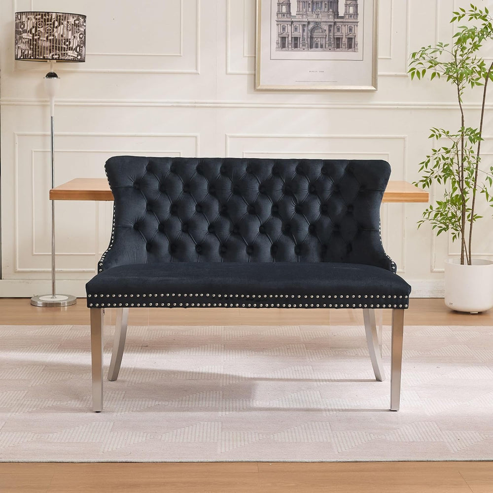 Velvet Double Dining Loveseat Bench – Mid Century Modern 2-Seat Wing Back Tuf...