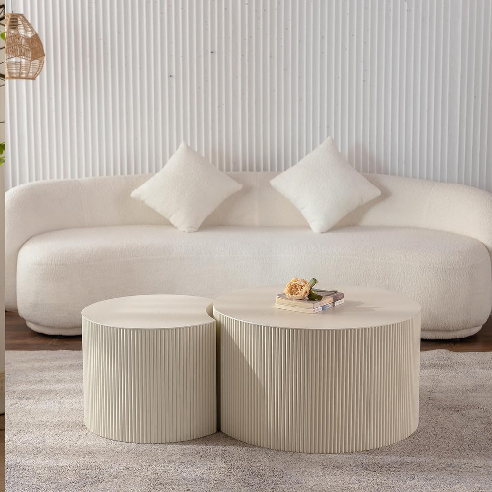 33.86 inch Nesting Coffee Table Set of 2, Modern Round Coffee Table End Table...