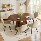 Extendable Round Dining Table Set for 4-6, 5-Piece Oval Kitchen Table with Hidden Storage, Wooden Dining Table Set with Upholstered Chairs for Small Spaces, Apartment (Walnut Table, 4 Beige Chairs)