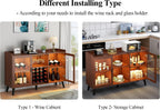 Wine Bar Cabinet with Led Light, Home Coffee Cabinet with Wine & Glass Rack | Kitchen Buffet Sideboard with Storage Shelves, Freestanding Liquor Cabinet for Living Room, Dining Room (Walnut)