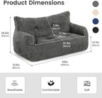 Pamapic 59" Bean Bag Chair,2 Seat Loveseat Sofa,Ultra Soft Dutch Velvet,Fluffy Comfort Washable Cover,Corduroy Lazy Sofa Bed for Adults,Fit Living Room, Bedroom,Outdoor Spaces,72h Rebound,Gray