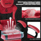 SUKIDA Fabric Video Gaming Chair, Ergonomic High-Back Computer Game Chairs with Large Massage Adjustable Lumbar Support, Headrest and Linked Armrests for Long Hours Sitting Task Chair, Red