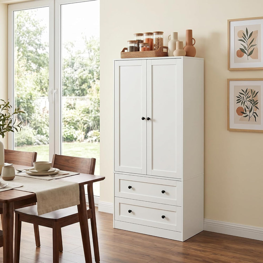 DIYART 64.2" Tall White Kitchen Pantry, Storage Cabinet with Doors and D...