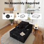 66" Chaise Lounge Chair Indoor,Oversized Boneless Single Sleeeper Couch Bed,Cloud Sofa with 3 Soft Pillows for Livingroom,Bedroom,No Assembly (Black, 66inch)