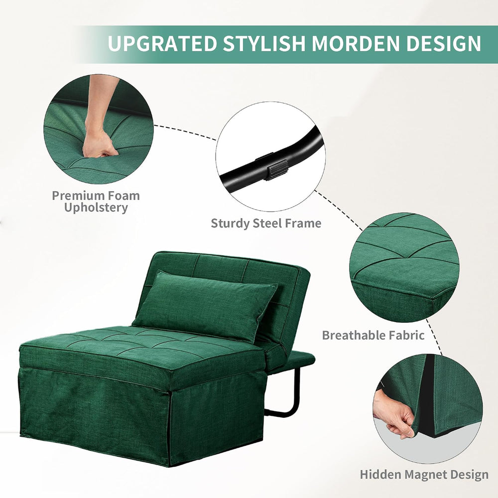 Green Sofa Bed, Convertible Chair 4 in 1 Multi-Function Modern Folding Ottoma...