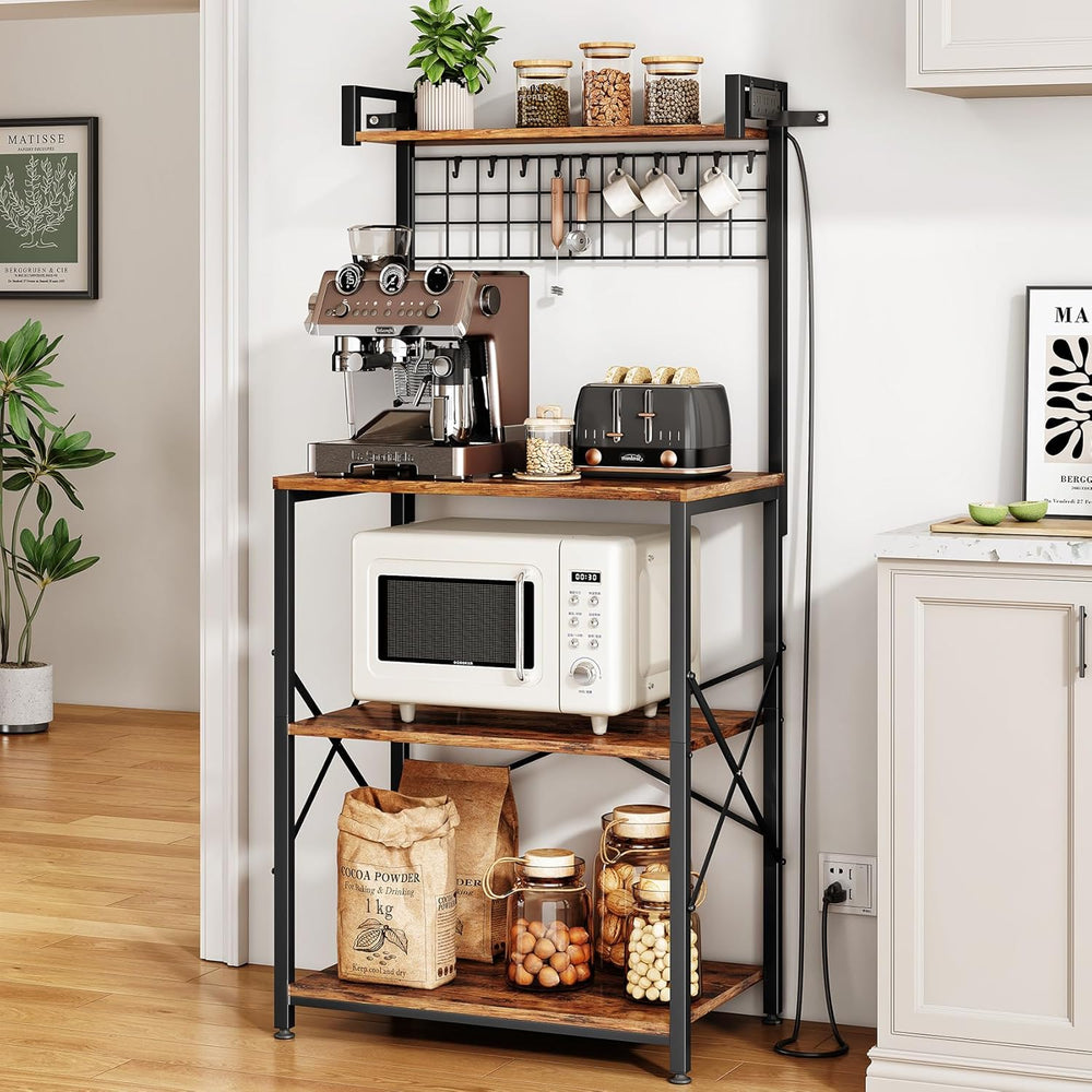 SNTD Bakers Rack with Power Outlet, Kitchen Shelves Microwave Stand with Wire...