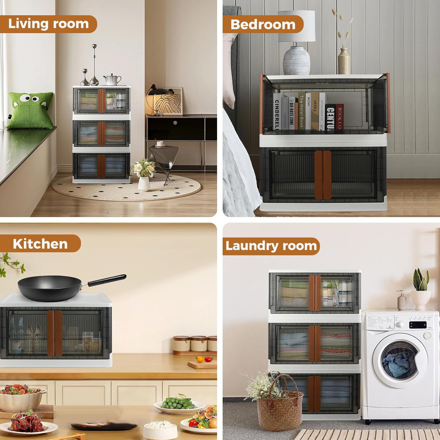 Storage Boxes, Extra Large Cabinet with Lids, 19 Gallon(72L) Capacity (Each One), 4 Packs, Useful Box with Door and Buckles, Foldable, Transparent, Excellent Home Organizers