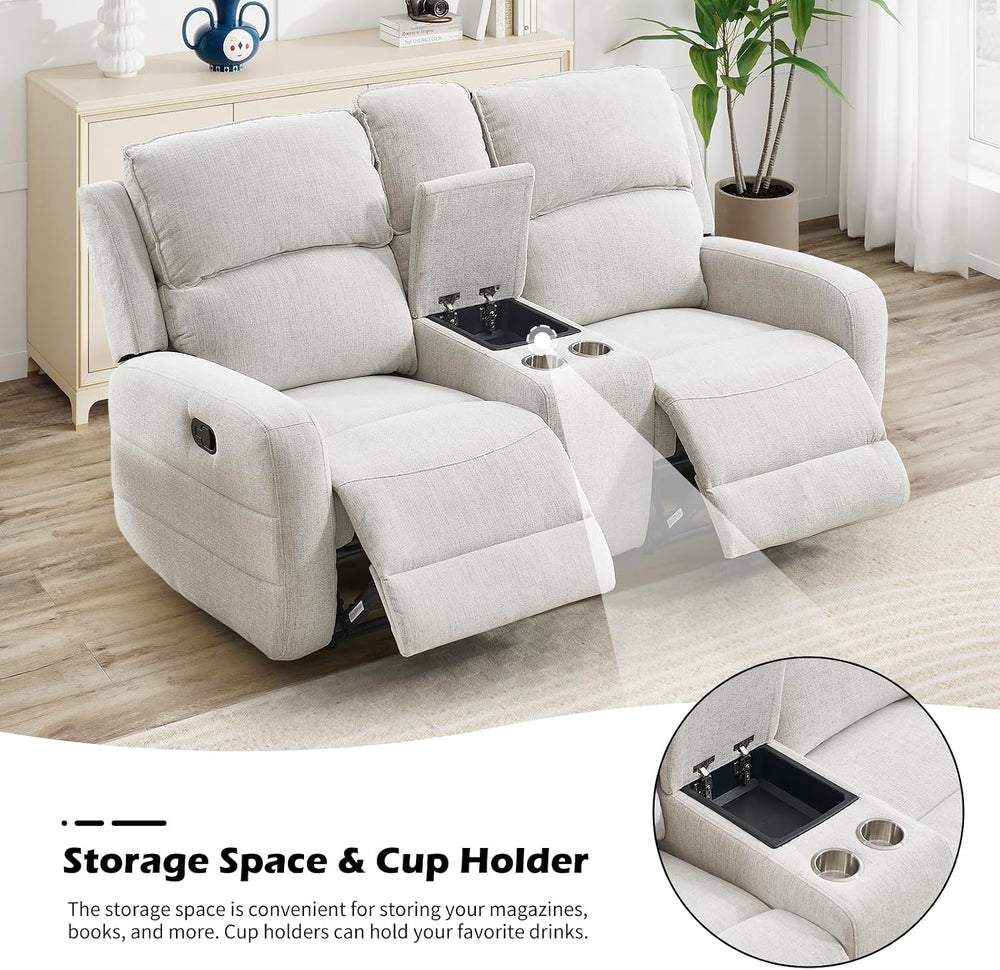 EBELLO Manual Living Room Furniture Reclining Couch Set, Soft Fabric Loveseat...