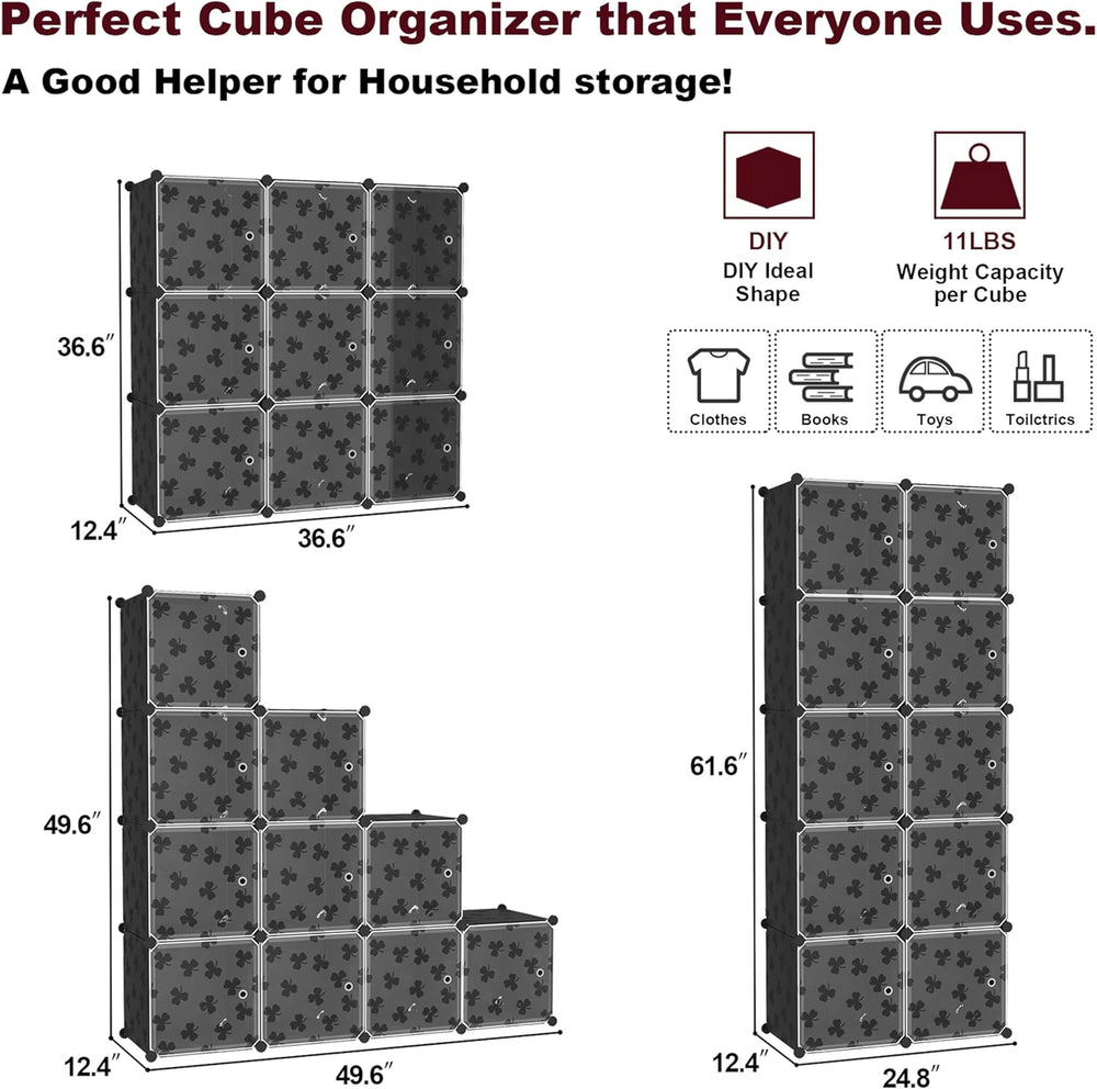 C&AHOME Cube Storage Organizer with Doors, 10-Cube Shelves, DIY Plastic M...