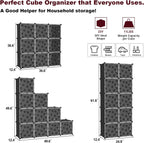 C&AHOME Cube Storage Organizer with Doors, 10-Cube Shelves, DIY Plastic Modular Bookshelf, Closet Clothes Storage Shelving Ideal for Bedroom, Living Room, Clover Embossed, Black