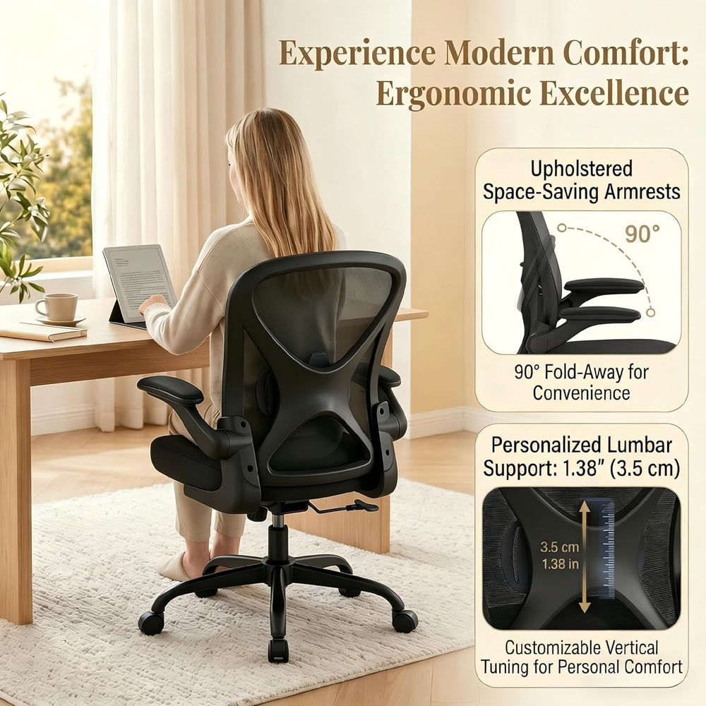 Ergonomic Office Chair with 90° Flip-up Armrests and Adjustable Lumbar Suppor...