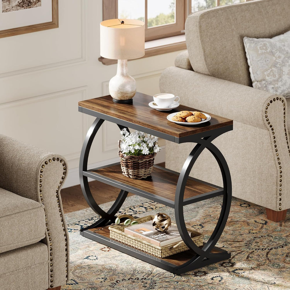Tribesigns End Table, Narrow 3-Tier End Table for Living Room, Industrial Woo...