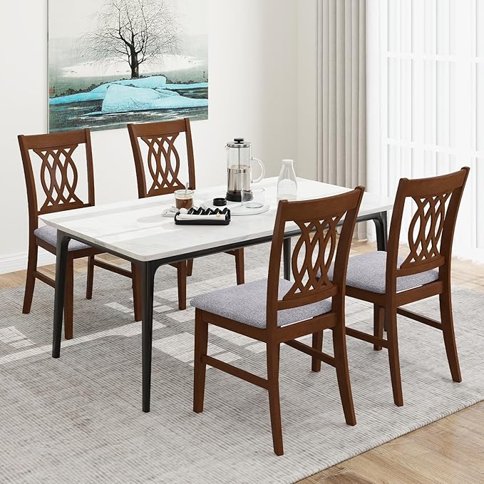 GOFLAME Wooden Dining Chairs Set of 4, Fabric Upholstered Kitchen Chairs with Padded Seat and Rubber Wood Frame, Farmhouse Armless Side Chairs for Dining Room, Living Room, Restaurant