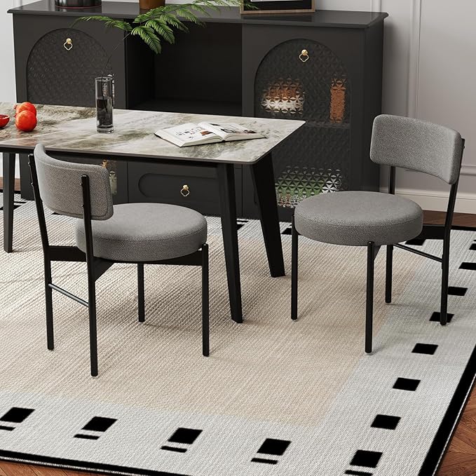 Giantex Boucle Dining Chairs Set of 2, Sherpa Upholstered Kitchen Chairs w/Cu...