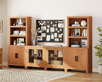 WAMPAT Entertainment Center with Bookshelves, 4-Piece Modular TV Stand with Storage Towers, Farmhouse Media Console with Glass Doors for Living Room, Bedroom, Mocha