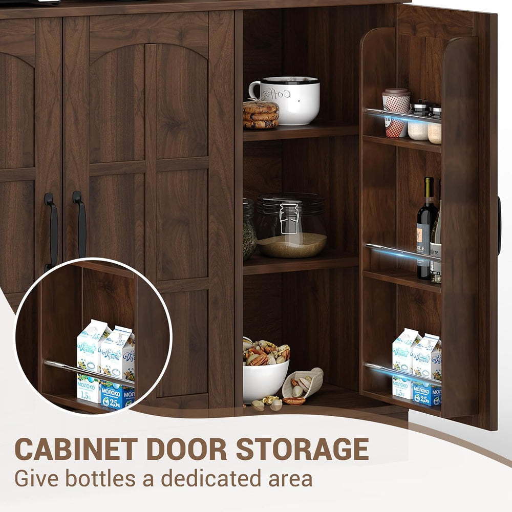 70.9" Tall Kitchen Pantry Cabinet with Glass Doors and Hutch, Freestandi...