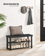 SONGMICS Shoe Rack Bench, 3-Tier Bamboo Shoe Storage Organizer, Entryway Bench, Holds Up to 286 lb, 11.3 x 35.4 x 17.8 Inches, for Entryway Bathroom Bedroom, Ink Black ULBS90B33