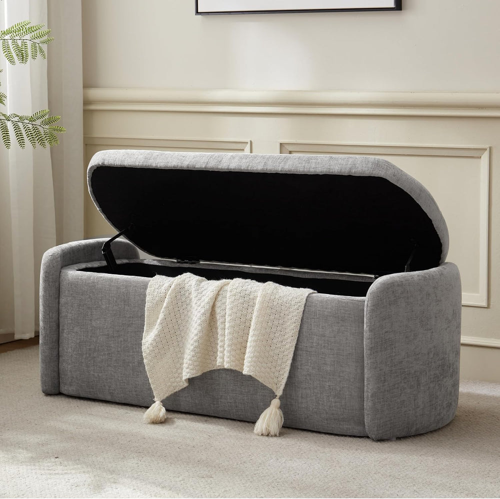 VKNOW 46" Oval Storage Ottoman Bench, Upholstered End of Bed Bench Ottom...