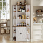 Halitaa Corner Storage Cabinet, 67" White Brown Tall Corner Bookshelf | 67'' Farmhouse Storage Shelf with Bottom Cabinet and Ajustable Shelf for Study, Living Room and Kitchen, White and Brown