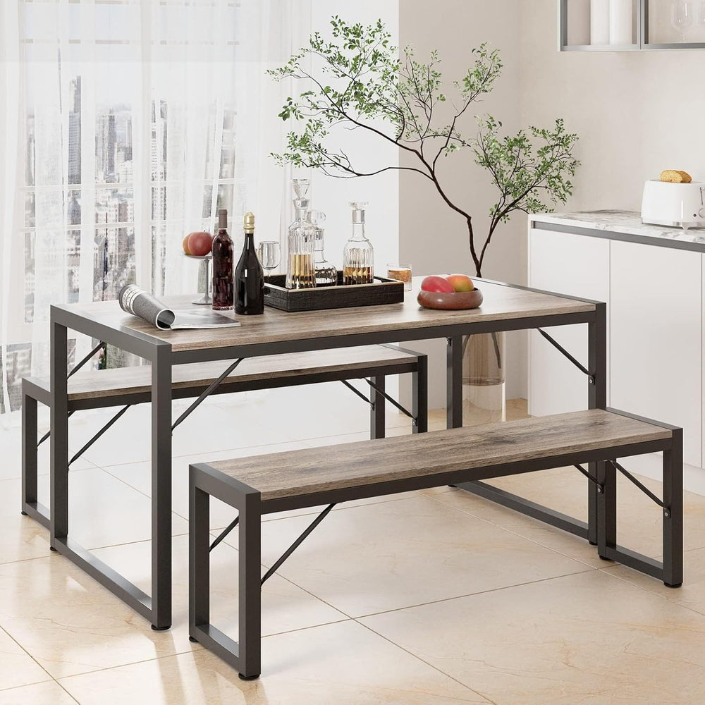 Gizoon 45.5" Dining Table Set for 4, Kitchen Table with 2 Benches Grey |...