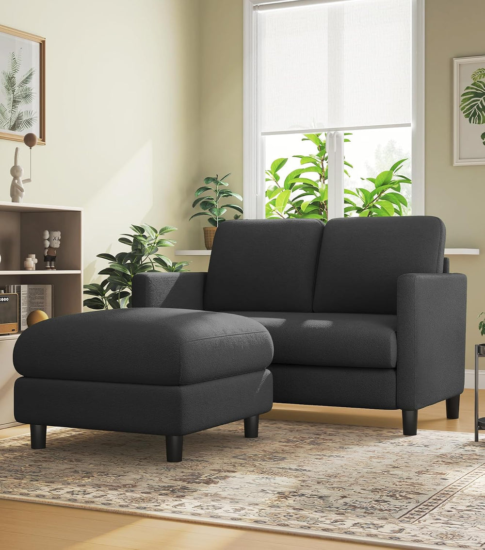 Welzona Loveseat Sofa with Ottoman, 51" Small L Shaped Teddy Couch Sofa