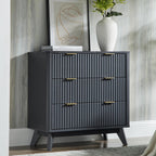 T4TREAM Fluted 3 Drawers Nightstand, Oversized Extra Large Modern Side Table with Faux Marble Top, End Table Bedside for Bedroom, Living Room, Curved Profile Design, Dark Grey