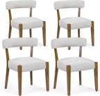 Modern Dining Chairs Set of 4, Walnut Upholstered Kitchen & Dining Room Chairs, Mid Century Modern Wooden Dining Chairs Oversized Sturdy Rounded Chairs Curved Back, Beige Fabric