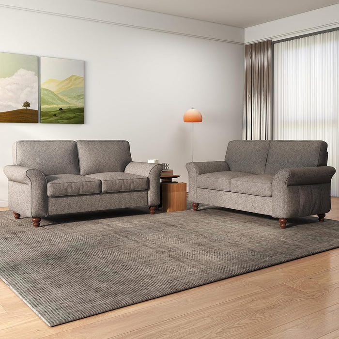 EBELLO 2 Piece Living Room Sofa Set, Wood Frame and Sturdy Legs, Modern Upholstered Sofa Sets with 2 Loveseat Sofa for Living Room and Bedroom, Grey