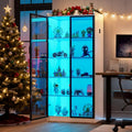 Lvifur 65" LED Display Cabinet with Lights for Living Room, 5 Tier Bookcase with Adjustable Shelves for Office, Tall Storage Cabinet with Human Body Induction for Collectibles (White)