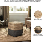 Signature Design by Ashley Sweed Valley Farmhouse Jute Braided Pouf, 17.5 x 20.25 inches, Natural & Black