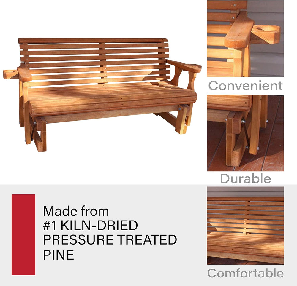 Amish Casual Heavy Duty 800 Lb Roll Back Pressure Treated Porch Glider with C...