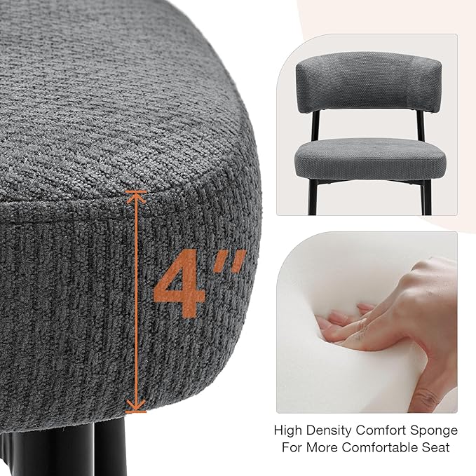 Sweetcrispy Dining Chairs Set of 4, Boucle Fabric Modern Mid Century Round Kitchen Chairs with Curved Backrest & Metal Legs for Vanity, Living Room - Modern Grey