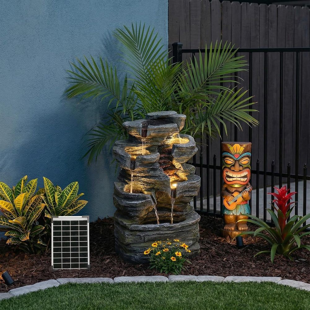 Bumilgar 6-Tier Solar Powered Water Fountain Outdoor Waterfall 24.4 in