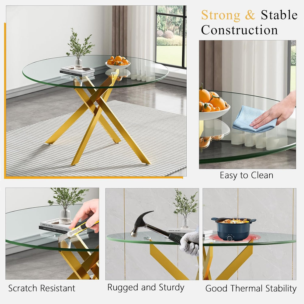 Glass Dining Room Table Set for 2, 47" Circle Glass Dining Table for 2 w...
