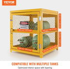 VEVOR Horizontal Cylinder Storage Cabinet, 4 Cylinder Capacity, 31x30x35 inch Propane Storage Cage, Gas Cylinder Cabinet with Yellow Powder Coat Finish