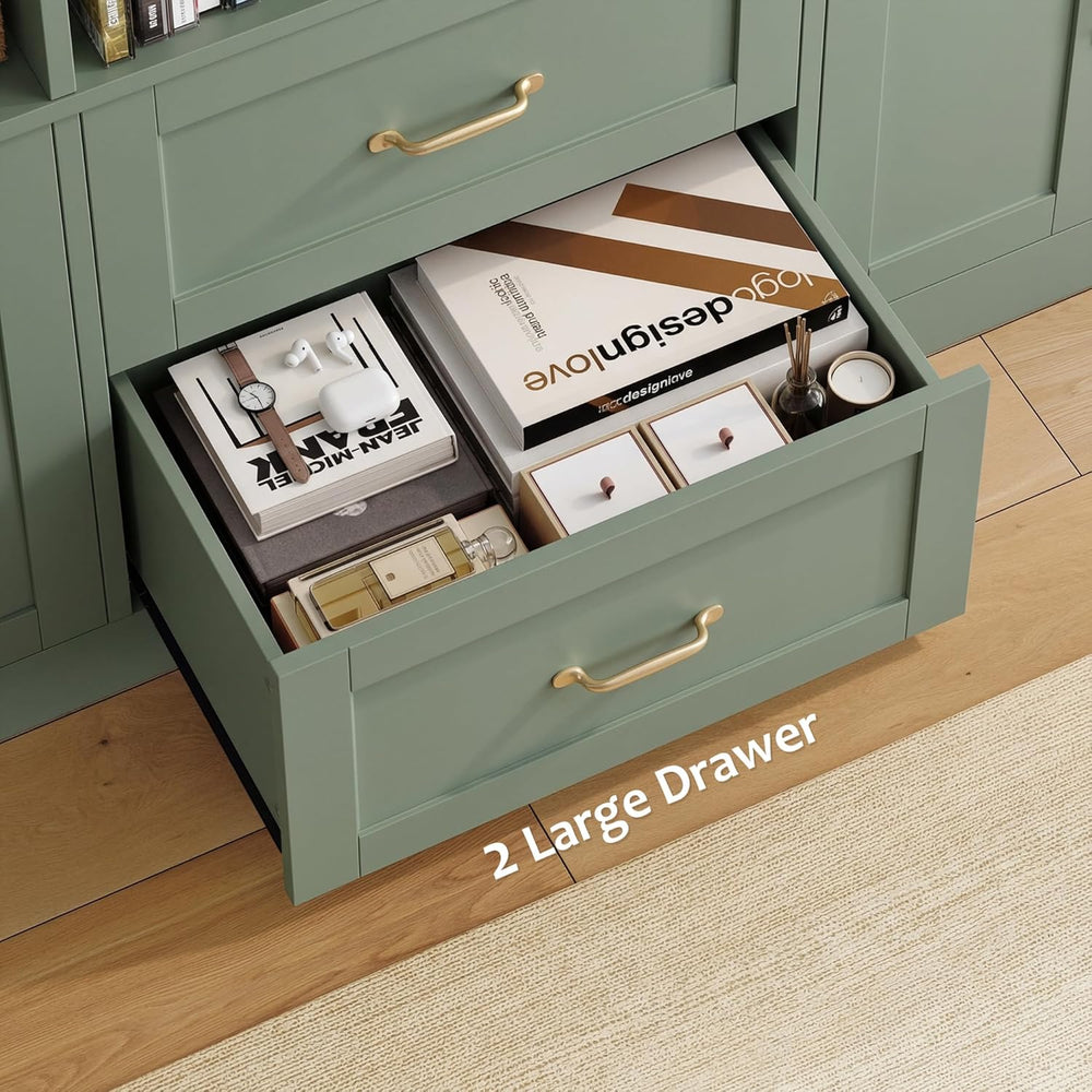 HOSTACK 71" Tall Triple Wide Bookshelf with Storage Drawers & Doors,...