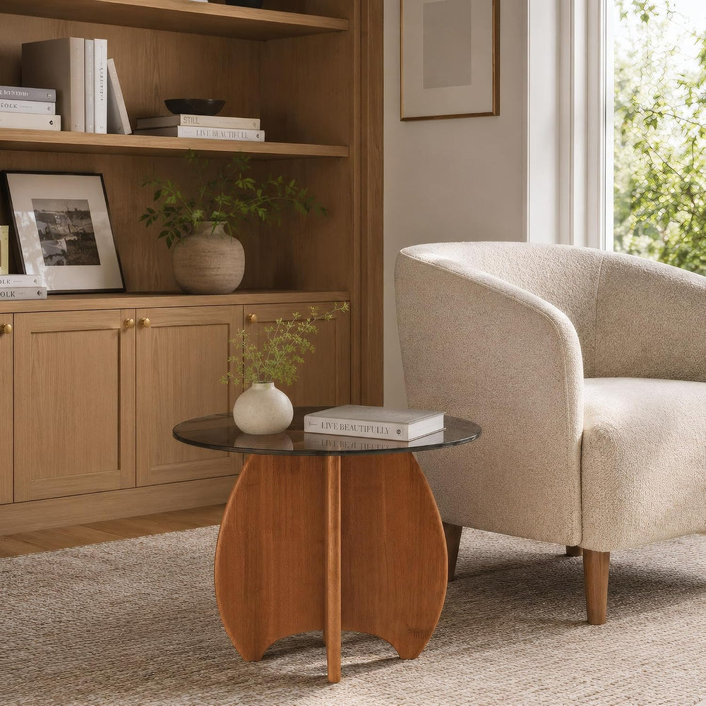 Modern Round Side Table for Living Room, 19.7" Glass Top End Table | Cof...